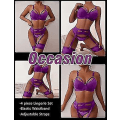Miniatyrbilde 3 av 5: Sexy undertøyssett for kvinner, 4-delt BH- og trusesett med strømpebelte, stroppeundertøyssett med lårstropper.XL.lilla Purple XL