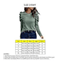 Miniatyrbilde 4 av 5: Dame Puff Langermet Topp Rund Hals Knappdekorasjon Løs Passform Casual Pullover Bluse Grønn XXL