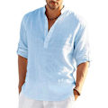 Miniatyrbillede 1 af 2: Langærmet linnedskjorte til mænd, afslappet skjorte i bomuld og linned, S-5xl top.M.Babyblå Baby blue M