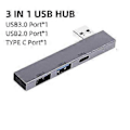 Pikkukuva 1 / 5: 3 IN 1 USB Hub 3 Porttia USB 3.0 -sovitin Kannettavat Mini-telakointiasemat Erittäin ohut 5 Gbps/480 Mbps 02 3 IN 1