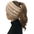 Miniatyrbilde 1 av 4: Beige vinterlue for kvinner, varm strikket lue i ullgarn