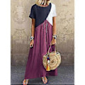 Miniatyrbillede 3 af 5: Dame Farveblok T-shirt Kjole Kortærmet Maxikjole Afslappet Løs Lang Maxikjole Strand Lang Kjole Swing Kjole Fuchsia XXXXL Fuchsia XXXXL