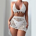 Miniatyrbillede 4 af 5: Dame 2-delt Hæklet Badedragt Muslingeskaller Halter Bikini Toppe og Udhulet Høj Talje Strandnederdel Sæt Gaver Sort L Black L