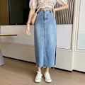 Miniatyrbild 4 av 5: Kvinnors Casual Hög Midja Solid Button Up Denim Jean Kjol,storlek