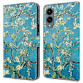 Miniatyrbillede 1 af 5: Læderetui med mønstertryk, pung og stativ til Samsung Galaxy S25 Edge Apricot Blossom