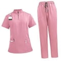 Miniatyrbillede 4 af 5: Scrubsæt med blød top og joggingbukser til dyrefrisør, skønhedssalon, SPA, kosmetolog (Pink M) Pink M