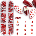 Miniatyrbild 1 av 5: Ett set (röd) nagelkonst smycken 12 rutnät Fancy Heart Star Resin S