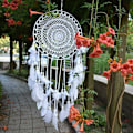 Miniatyrbillede 5 af 5: 1 stk. Stor Boho Dreamcatcher Hvid Fjer Macrame Vægophæng Vi
