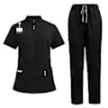 Miniatyrbilde 5 av 5: Skrubbsett Myk Topp og Joggebukser for Dyrepleier Skjønnhetssalong SPA Kosmetikk (Svart M) Black M