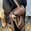 Miniatyrbillede 5 af 5: Multifunktionel cylinderformet retro håndtaske til kvinder PU læder skuldertaske 2025 design crossbody pung armhule tasker brun brown