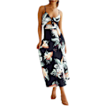 Miniatyrbillede 1 af 5: Kvinder Floral Print Spaghetti Stropper Rygløs Kjole Lang Bodycon Sp