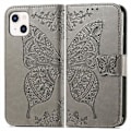 Miniatyrbillede 2 af 5: Butterfly Love Flower Læder Etui Til iPhone 13 mini Grey