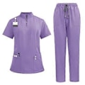 Pikkukuva 4 / 5: Pesuasetti pehmeällä yläosalla ja joggers-housuilla lemmikkieläinten trimmaajille, kauneushoitoloille, kylpylöille, kosmetologeille (vaaleanvioletti M) Light Purple M
