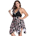 Miniatyrbilde 5 av 5: Tankini-badedrakt med blomsterprint og volangkant for damer i store størrelser, 2-delt badedrakt - Svart (style5574)