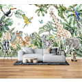 Miniatyrbilde 4 av 5: 1 stk 200x150cm Non-Woven Tapet Jungeldyr Giraff Elefant