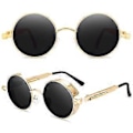 Pikkukuva 3 / 4: Aikuisten Vintage Steampunk Cyberpunk Pyöreät Aurinkolasit Klassiset Pyöreät Lasit Gold Frame Grey Lenses