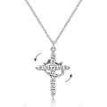 Pikkukuva 4 / 5: Muodikas choker-kaulakoru tukevalla ruostumattomasta teräksestä valmistetulla ristiriipuksella, koru asuste trendikkäille naisille ja tytöille, hopea Silver