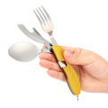 Miniatyrbild 1 av 5: 1 Guld Avtagbar Camping Bestickset 4 i 1 Gaffel Sked Flaska O