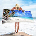 Miniatyrbild 1 av 4: Mikrofiber Strandhandduk Superlätt Färgglad Badhandduk Sandtät Strandfilt Multifunktionell Handduk för Resor Simbassäng 30x60 Tum
