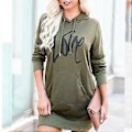 Miniatyrbillede 2 af 5: Langærmet Hættetrøje Kjole Dame Casual Ribstrikket Manchet Snøre Printet Pullover Sweatshirt med Lomme
