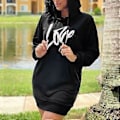 Miniatyrbillede 4 af 5: Langærmet Hættetrøje Kjole Dame Casual Ribstrikket Manchet Snøre Printet Pullover Sweatshirt med Lomme