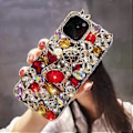 Pikkukuva 4 / 4: Kotelo yhteensopiva iPhone 13 Pro Max:n kanssa, 3D käsintehty ylellinen kiiltävä kristalli glitter strassi jalokivet kirkas kova PC-kotelo punainen A