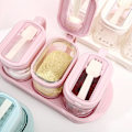 Miniatyrbillede 2 af 5: (Pink farve) 3 stk./sæt med bakke  Transparent glas krydderiglas