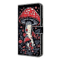 Miniatyrbillede 4 af 5: Læderetui med mønstertryk, pung og stativ til Samsung Galaxy S25 Edge Red Mushroom
