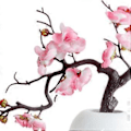 Miniatyrbild 5 av 5: Plommonblom & Persikoblom Simulation Grenar, Magnolia Bonsai för Vardagsrum & Studierum Dekoration, Böjd Plommonpulver