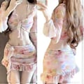 Miniatyrbild 2 av 5: 4 st Kvinnor Bikinis Baddräkt med Crop Top Bikinis Omlottkjol, Triangel Bikinis Topp och Underdel, Halter Bikinis Badkläder Rosa M M