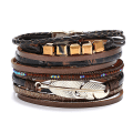 Miniatyrbilde 1 av 5: Dame lær mansjett armbånd fjær multi strand armbånd wrap