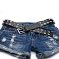 Miniatyrbillede 4 af 5: Dobbelt Gennemformet Bælte PU Læder Punk Bælte Damer Mænds Jeans 2 Hul