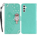 Miniatyrbillede 1 af 5: Til Samsung Galaxy S24 FE Wallet Case Ugle Blomst Præget Rhinestone Læder Cover Style C