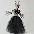 Pikkukuva 2 / 5: Maleficent Paha Pimeä Kuningatar Halloween Tyttöjen Puku Deluxe Musta Glam Mekot Lapset Pallomekko Robe Lapset Cosplay Vaatteet I.Maleficent 3.8-9T