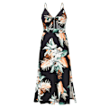 Miniatyrbillede 5 af 5: Kvinder Floral Print Spaghetti Stropper Rygløs Kjole Lang Bodycon Sp