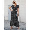 Miniatyrbilde 2 av 5: Kvinners sommeromslag maxi-kjole casual boho floral V-hals kort sl
