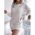 Pikkukuva 4 / 5: Bodycon-neulemekko, avoin olkapää, ontto minimekko, lyhtyhihat, pitkät hihat, neulepuseromekot naisille