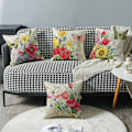 Miniatyrbilde 3 av 5: Putetrekk, sett med 4-45 x 45cm bomull og lin Daisy Flower Pr