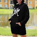 Miniatyrbillede 3 af 5: Langærmet Hættetrøje Kjole Dame Casual Ribstrikket Manchet Snøre Printet Pullover Sweatshirt med Lomme