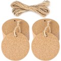 Pikkukuva 1 / 5: 5 cm:n pyöreät kraft-paperilaput, 100 kpl lahjalappuja 100 kpl juuttinarulla