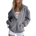 Miniatyrbild 1 av 4: Kvinnors dragkedja upp huvtröjor sweatshirts kläder tonårsflicka höst casual jackor med.XL.grå