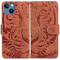 Miniatyrbild 1 av 5: Tiger Präglat Läderfodral För iPhone 14 Brown