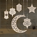 Pikkukuva 2 / 5: 9 kappaletta puinen riipus koristeet ontto koriste Ramadan Kare