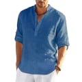 Miniatyrbilde 3 av 4: Herre langærmet linnedskjorte, bomuld og linned casual skjorte, S-5xl top, helt ny.XL.Apricot