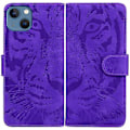 Miniatyrbild 1 av 5: Tiger Präglat Läderfodral För iPhone 14 Purple