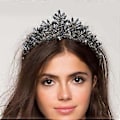 Miniatyrbillede 4 af 5: 1 stk. Sort Krone Tiara Barok Dronning Krone Sort Bryllupstiara til Kvinder Halloweenfest