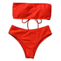 Miniatyrbild 1 av 5: Bikiniset för damer, sommar, tvådelade baddräkter, hög midja, axelbandslösa crop tops, baddräkt, avslappnade strandbadkläder, presenter, röd XL Red XL