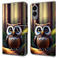 Miniatyrbillede 1 af 5: Læderetui med mønstertryk, pung og stativ til Samsung Galaxy S25 Edge Brown Little Owl