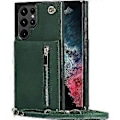 Miniatyrbild 1 av 5: Plånboksfodral i Läder för Samsung Galaxy S21 Ultra 5G Crossbody med Rem Korthållare 6.8'' Ställbart Flipfodral (grön)