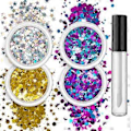 Miniatyrbild 1 av 5: 4 Ask Festival Paljetter Glitter Pulver Holografisk Glitter Kosmetisk Ansikte Kropp Öga Hår Nagelkonst Tumlare Löst Glitter Set of 7